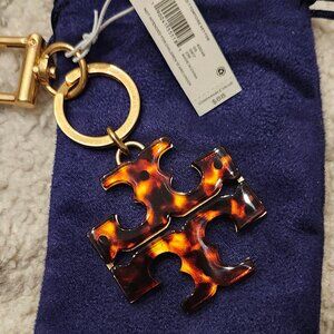 New Tory Burch Stacked T Tortoise Key Fob